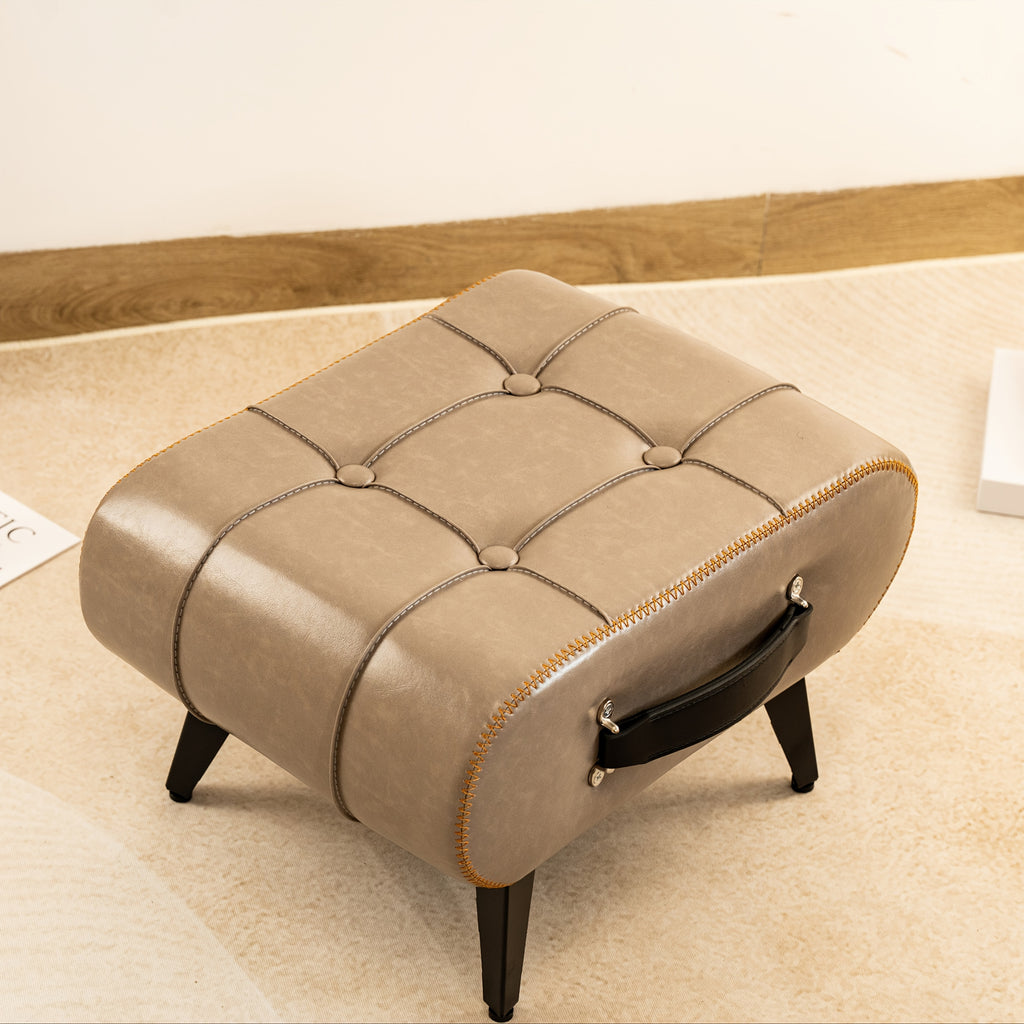 Oil Wax Leather Footstool & Shoe Bench
