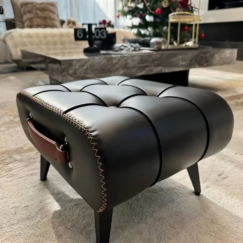 Oil Wax Leather Footstool & Shoe Bench