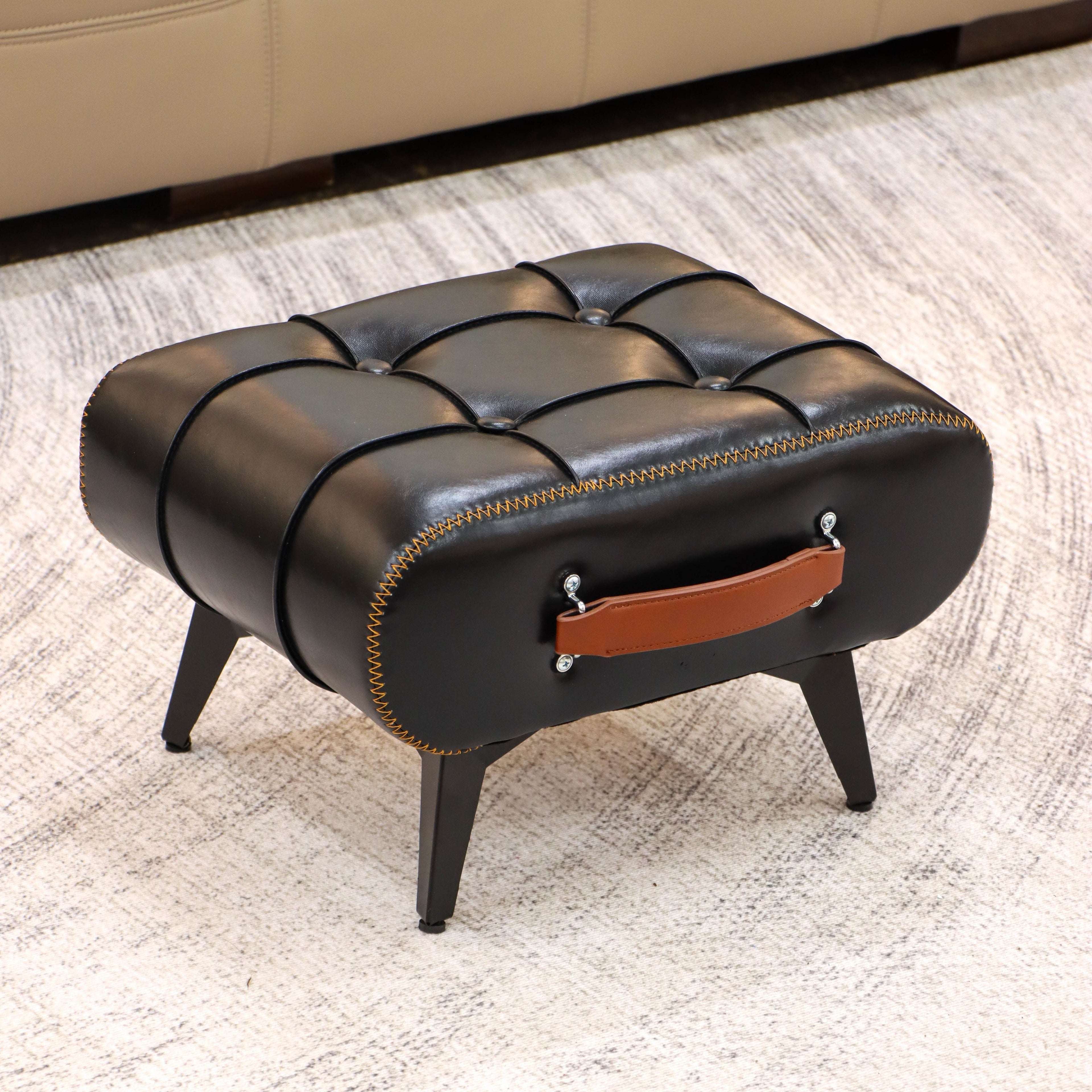 Oil Wax Leather Footstool & Shoe Bench