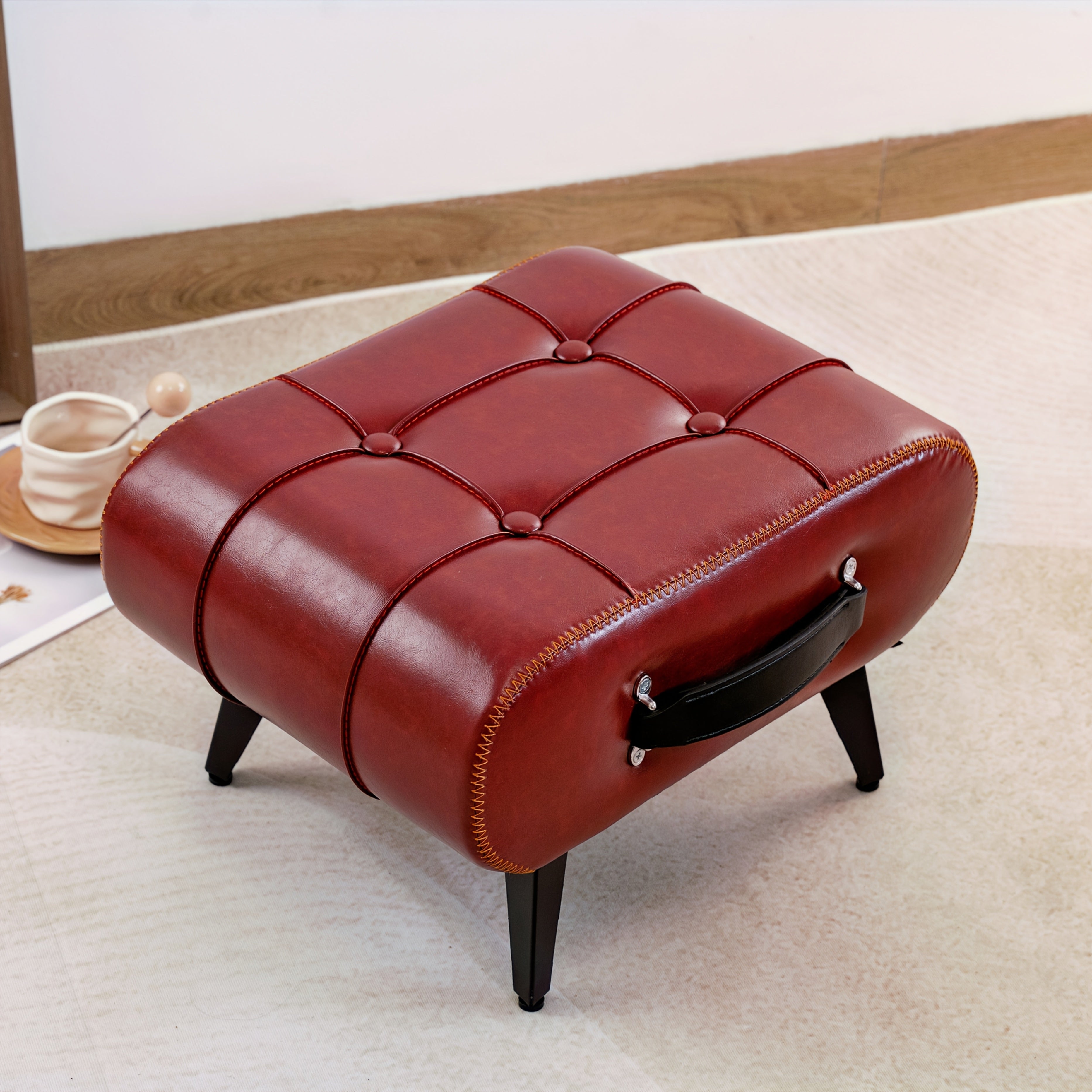 Oil Wax Leather Footstool & Shoe Bench