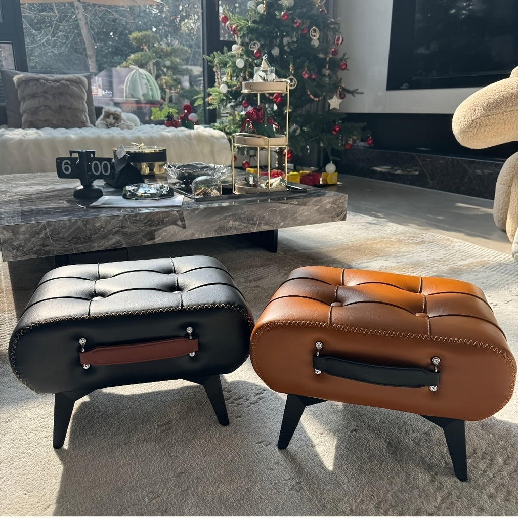 Oil Wax Leather Footstool & Shoe Bench