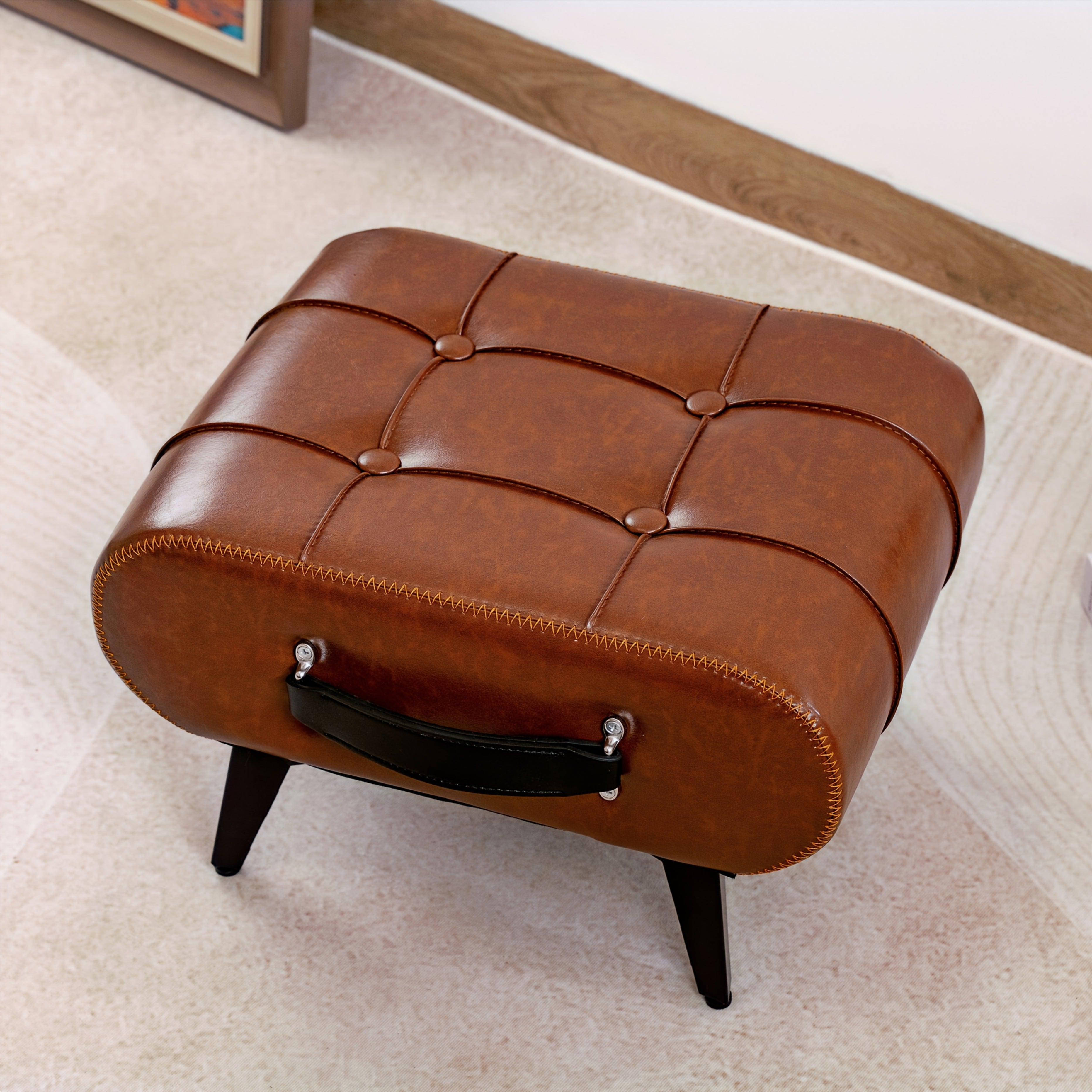Oil Wax Leather Footstool & Shoe Bench