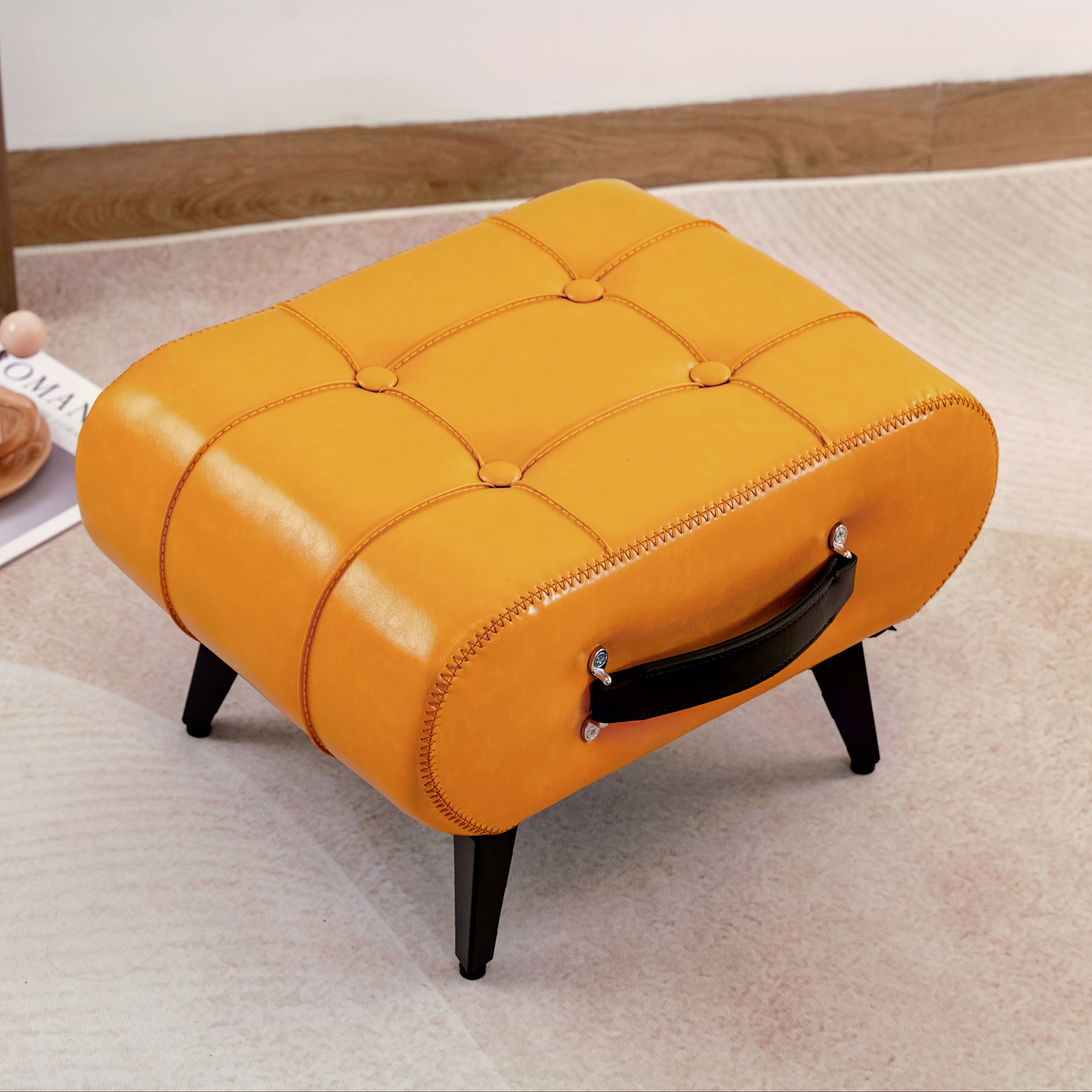 Oil Wax Leather Footstool & Shoe Bench