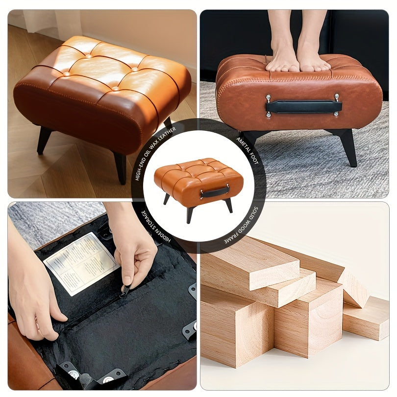 Oil Wax Leather Footstool & Shoe Bench