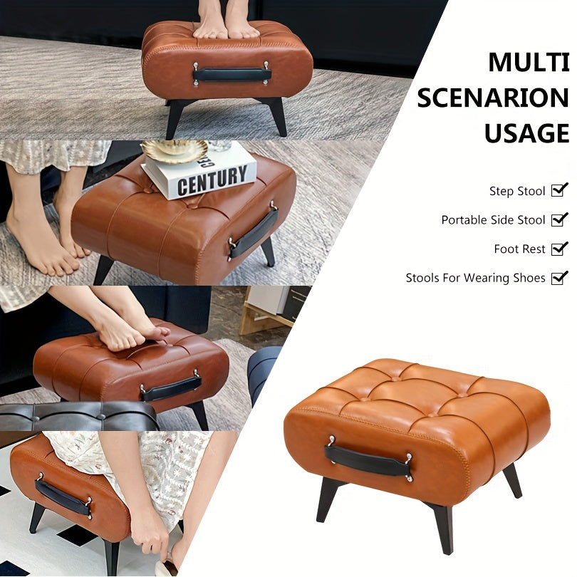 Oil Wax Leather Footstool & Shoe Bench