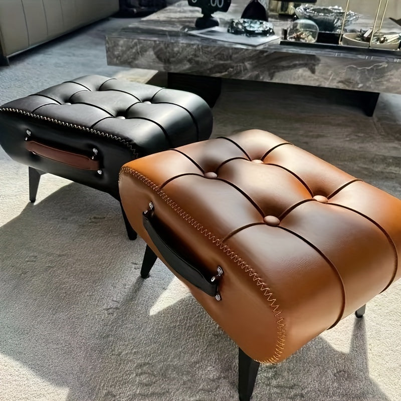 Oil Wax Leather Footstool & Shoe Bench