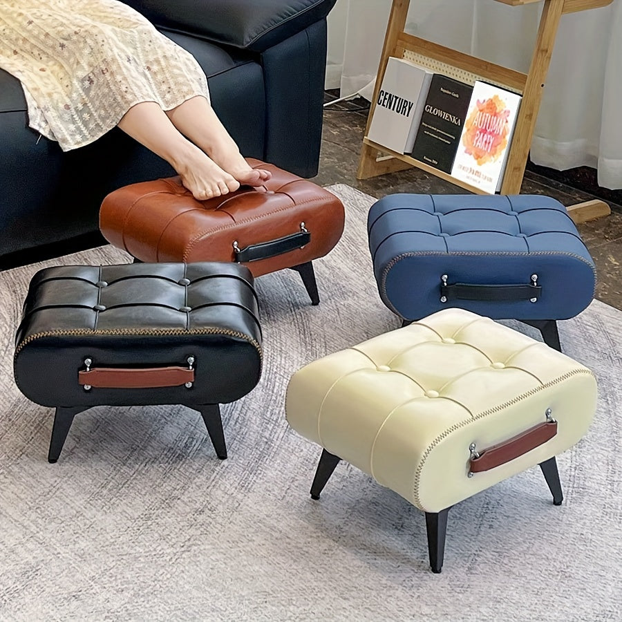Oil Wax Leather Footstool & Shoe Bench