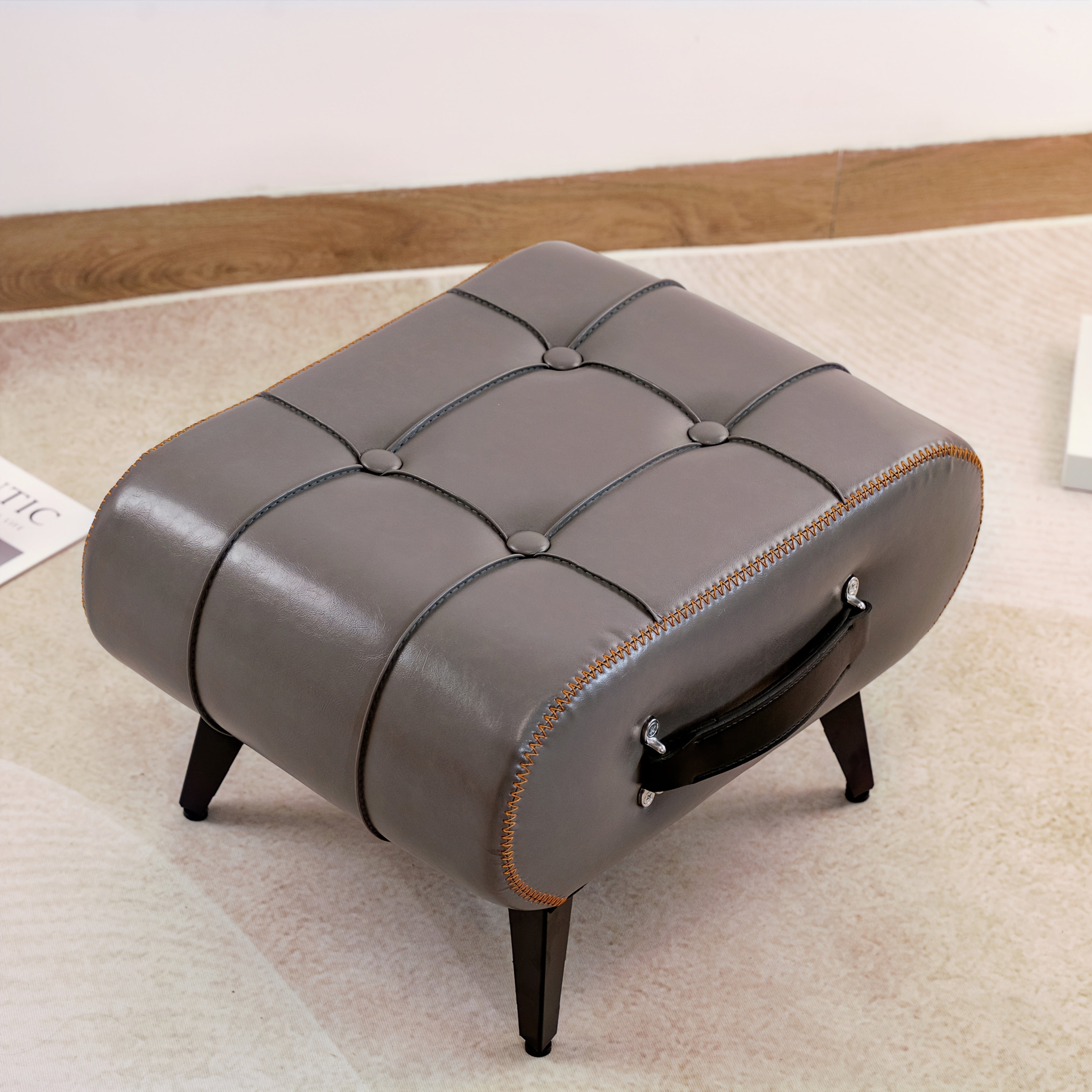 Oil Wax Leather Footstool & Shoe Bench