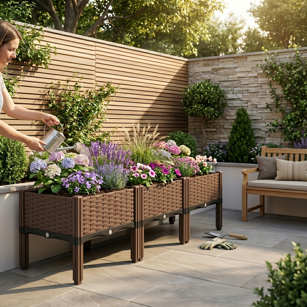 Elevated Flower Bed Planter in use