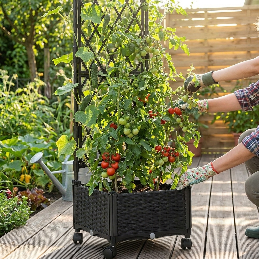 Self-Watering Trellis Planter in use