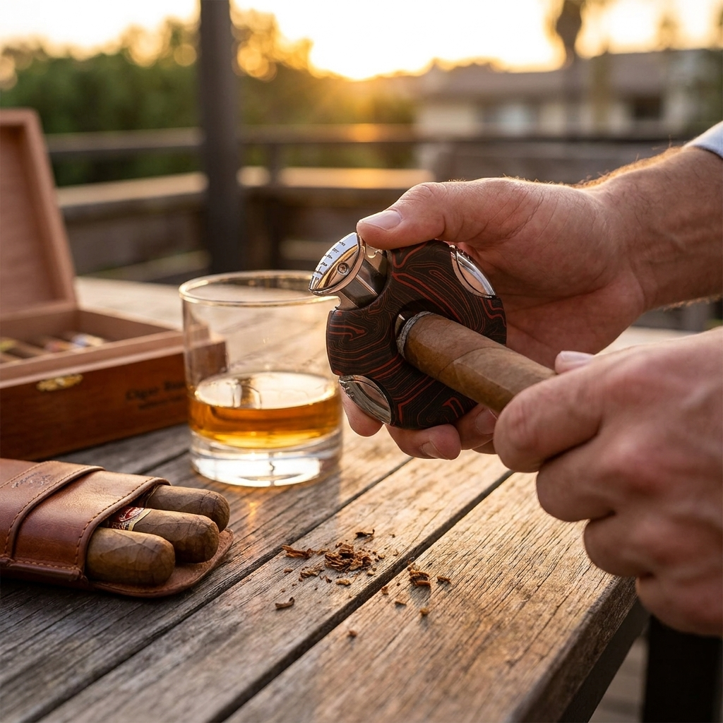 Pocket V-Cut Cigar Cutter in use